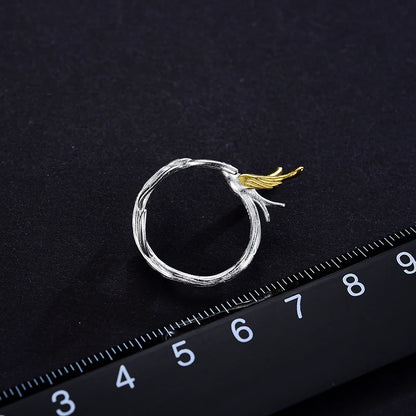 Lotus Fun 18K Gold Swallow Willow Branch Unusual Asymmetrical Rings for Women Real 925 Sterling Silver Original Fine Jewelry
