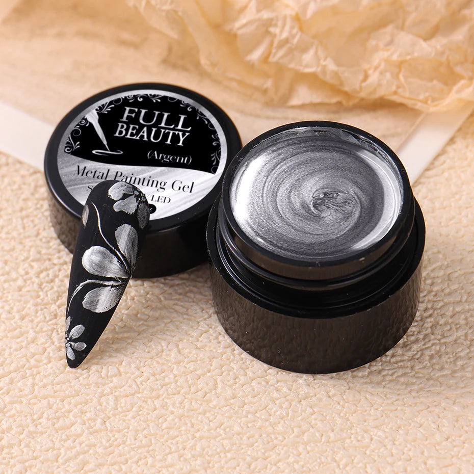 Metallic Painting Gel Chrome Gold Silver Rose Gold Mirror Effect Nail Polish Super Bright Drawing Line French Nail Art Varnish