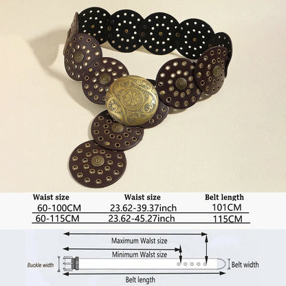 Women's Western Denim Belt High Quality Metal Hollow Ladies Trend Wide Waistband Vintage Personalized Round Belts DT148