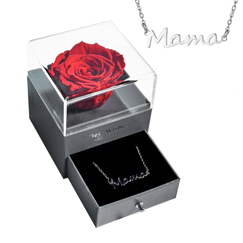 New Fashion Pendant Necklace In Rose Flower Jewelry Gift Box Preserved Rose Necklace Set Wedding Christmas Gift for Girlfriend