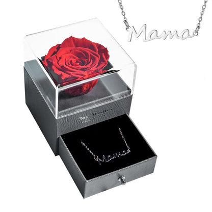 New Fashion Pendant Necklace In Rose Flower Jewelry Gift Box Preserved Rose Necklace Set Wedding Christmas Gift for Girlfriend
