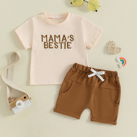 EtherealBe 2-piece outfit for toddler adventures featuring a peach shirt and brown shorts