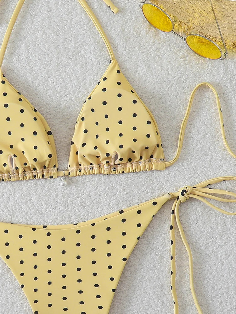 Trend Bikinis 2026 Women's Swimsuit Sexy Pearl Micro Bikinis Sets Dot Print Female Swimwear for Woman Bathing Suits Beachwear