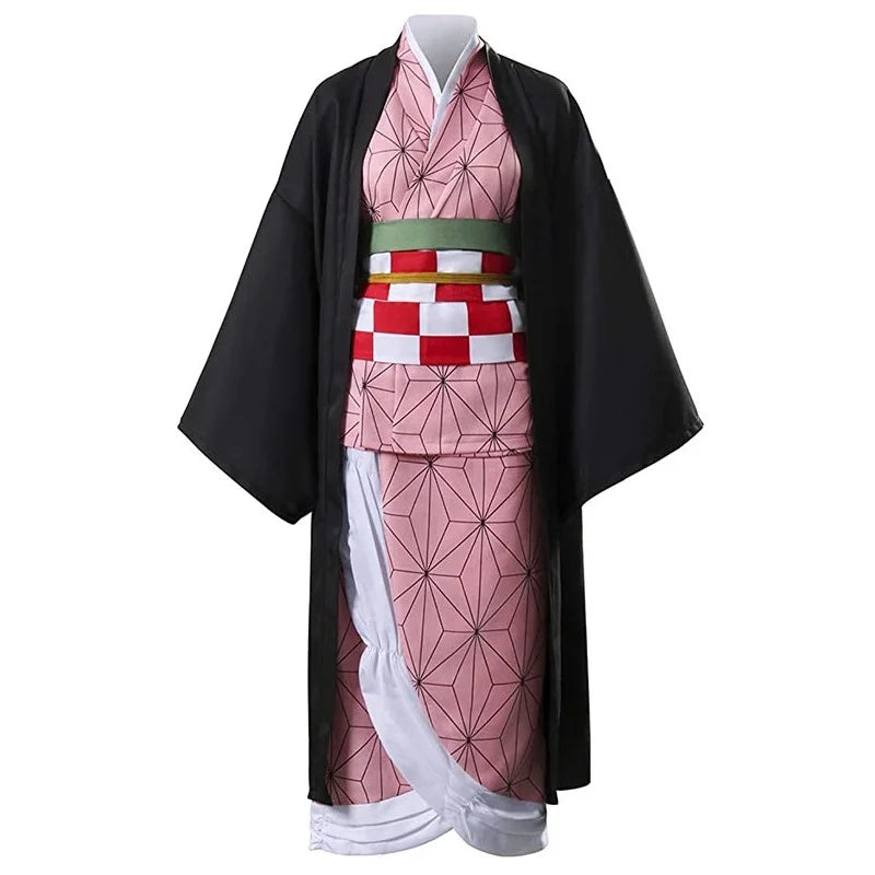 EtherealBe Demon Slayer Nezuko cosplay costume featuring a traditional kimono design in pink and black