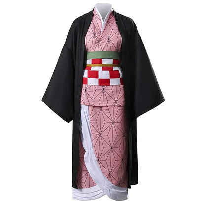 EtherealBe Demon Slayer Nezuko cosplay costume featuring a traditional kimono design in pink and black