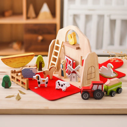 Children Montessori Wooden Toys Dinosaur Car Animal Park Barn Toy Wooden Stacking Game Kid Educational Toy Christmas Gift