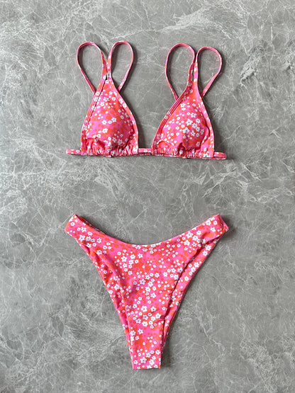 2024 New Sexy Low Waist Bikini Set Two Piece Swimwear Women Swimsuits Print Floral Strappy Bathing Suit Beach Wear biquini Mujer