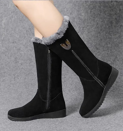 Warm Chelsea High Fur Boots Women 2025 Winter Shoes for Women Chunky Mid-calf Plush Snow Flat Boots ZIP Fashion Botas De Mujer