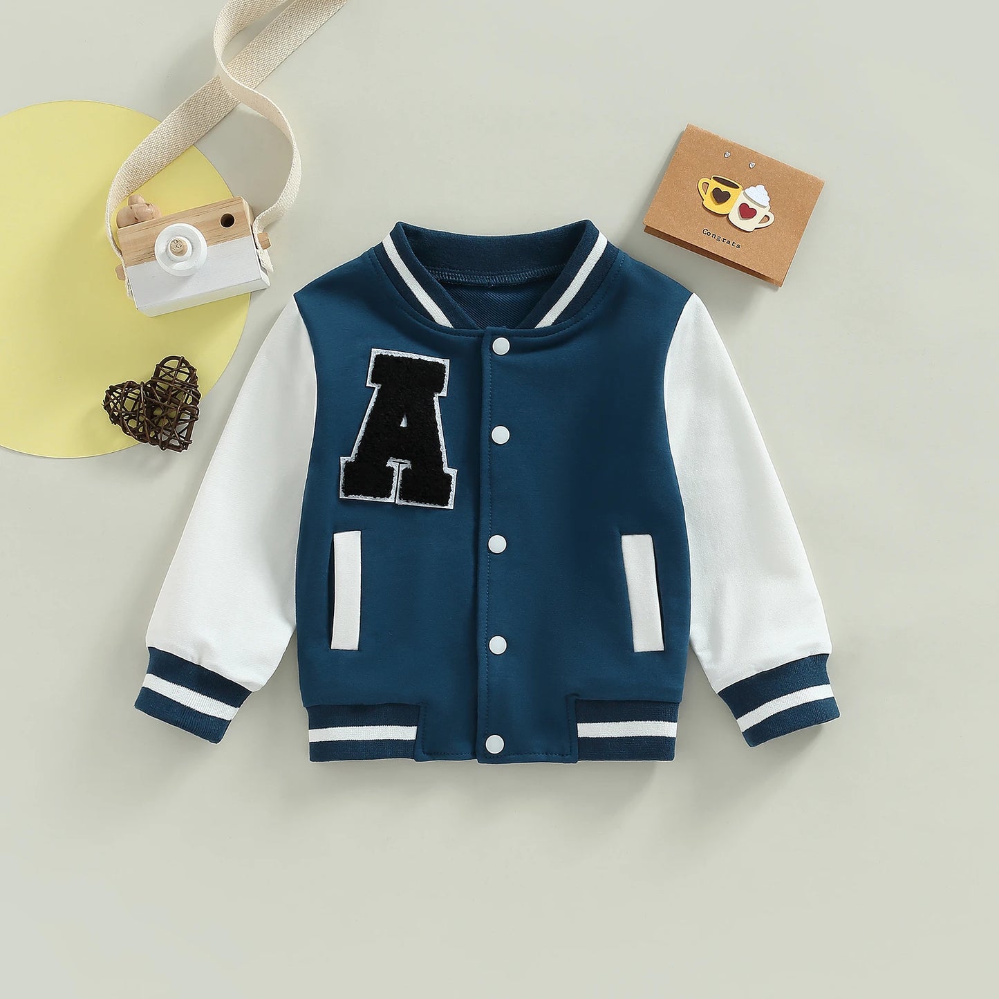 Kids Boy Girl Baseball Jackets Toddler Letter Pattern Contrast Color Long Sleeve Buttons Front Coat Autumn Winter Outerwear 1-5T