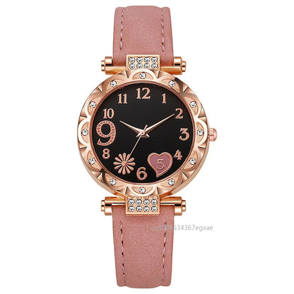 2/1PCS Fashion Heart Dial Women's Watches Luxury Leather Band Quartz Watch Rhinestone Bracelet Set Female Relogio Feminino