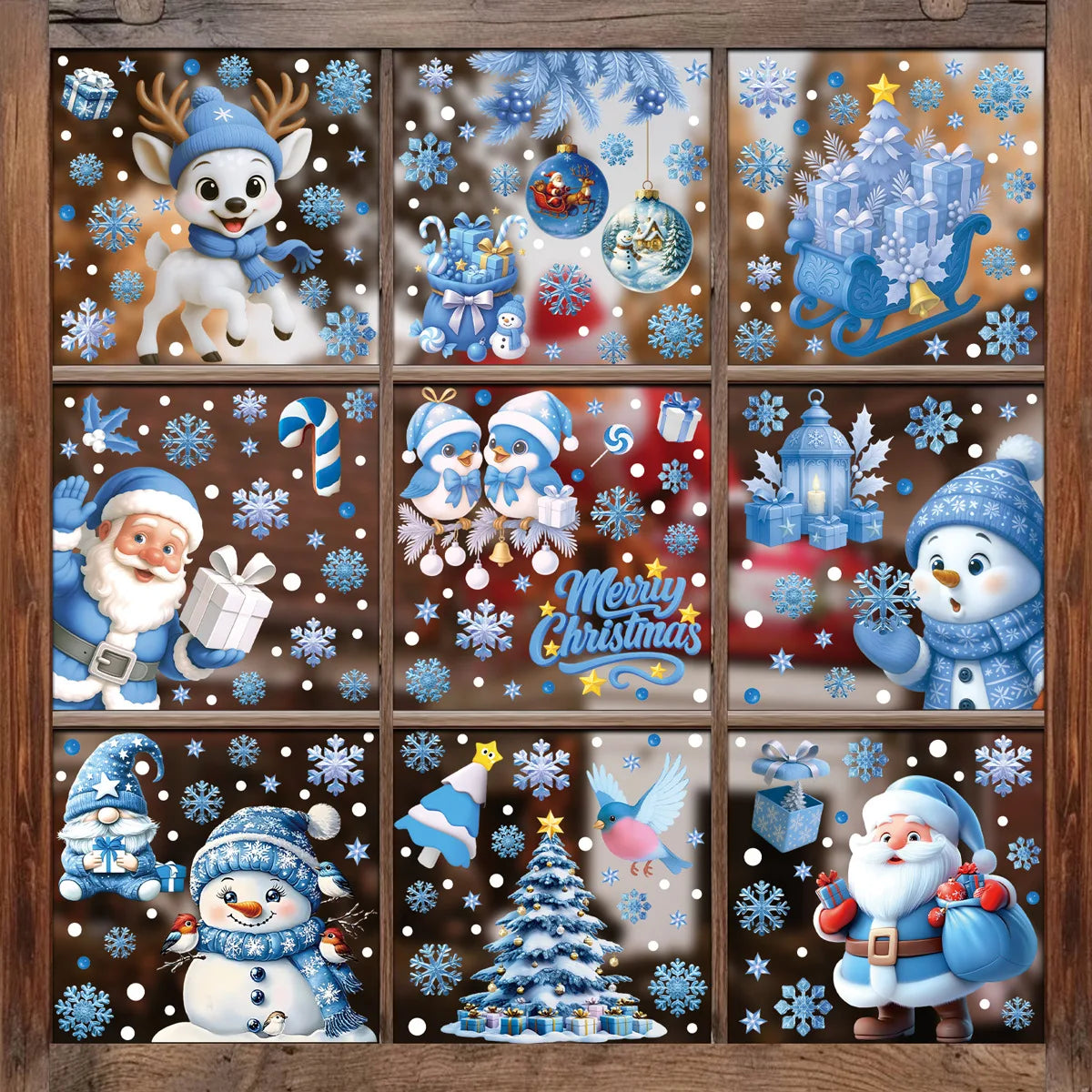 Christmas Window Static Clings Snowman Santa Claus Snowflake Reindeer Cute Xmas Decoration Decal Sticker Home Ornaments Supplies