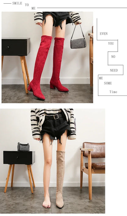 Thigh High Boots Women 2023 Winter Fashion Boot New Over Knee Boots Women Shoes Sexy High Heels Botas Red Warm Fur Black Boots