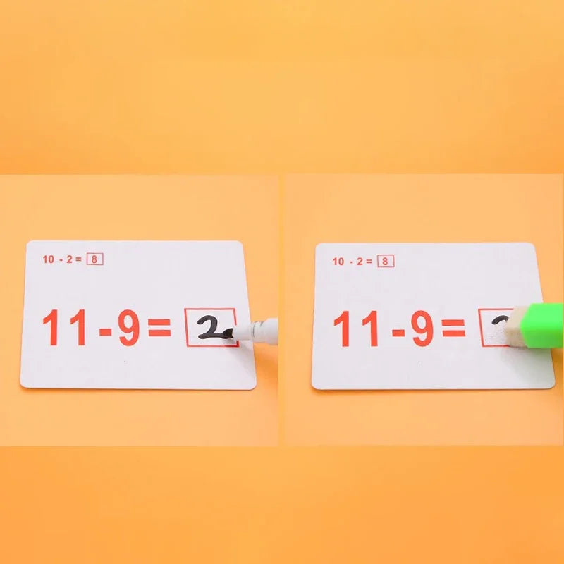 Mathematical Math Learning Tool Montessori Training Math Erasable Add Subtract Multiply and Division Table Cards Seheck for Kids