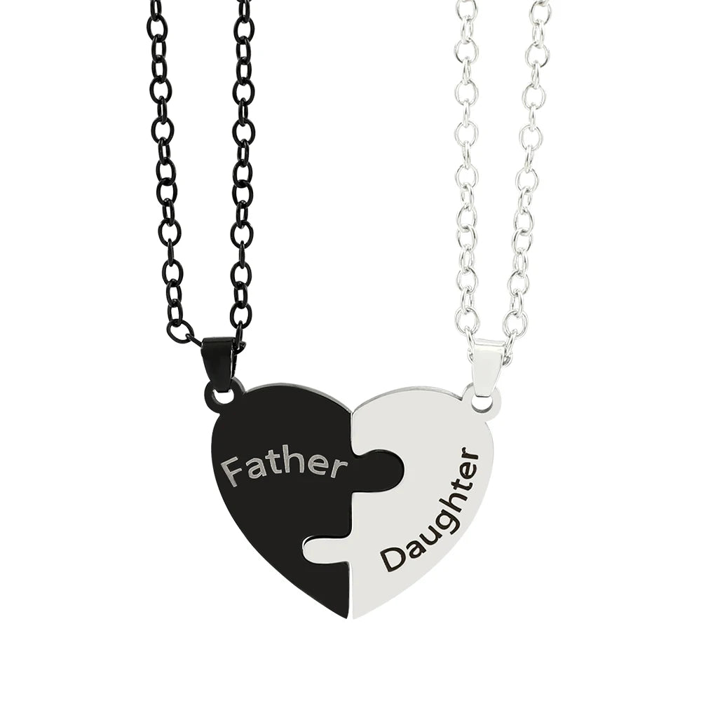 Father Mom Son Daughter Family Necklace Love Heart Puzzle Pendant Necklace Stainless Steel Jewelry for Women Mother's Day Gift