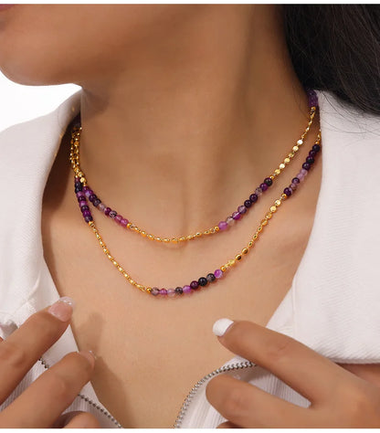 Gorgeous Purple Beaded Necklace for women Copper Nature Agate Chain Charm Jewelry Wholesale