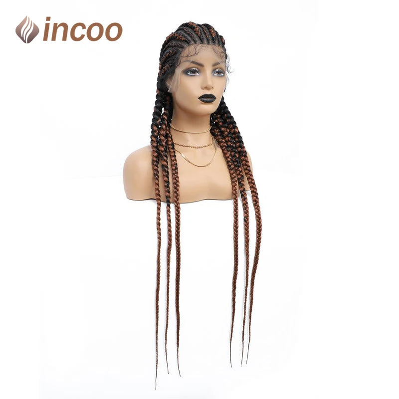 36 Inches Cornrows Braided Wigs Synthetic Full Lace Wig For Black Women Jumbo Braided Wigs Lace Frontal Faux Locs Box Braids Wig
