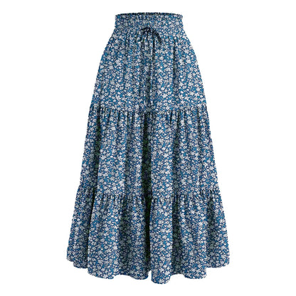 Women'S Boho Vintage Floral Print Maxi Skirt Elastic High Waist Pleated Flowy A Line Long Skirts Toddler Fall 2024 Falda Short