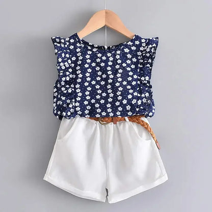 Bear Leader New Summer Casual Children Sets Chiffon Flowers Blue Girls Clothing Sets Kids Summer Set for 3-7 Years