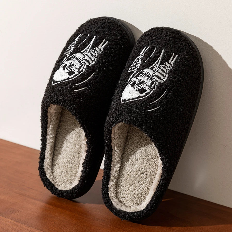 Cozy EtherealBe skull face women's slippers with soft lining for ultimate comfort at home