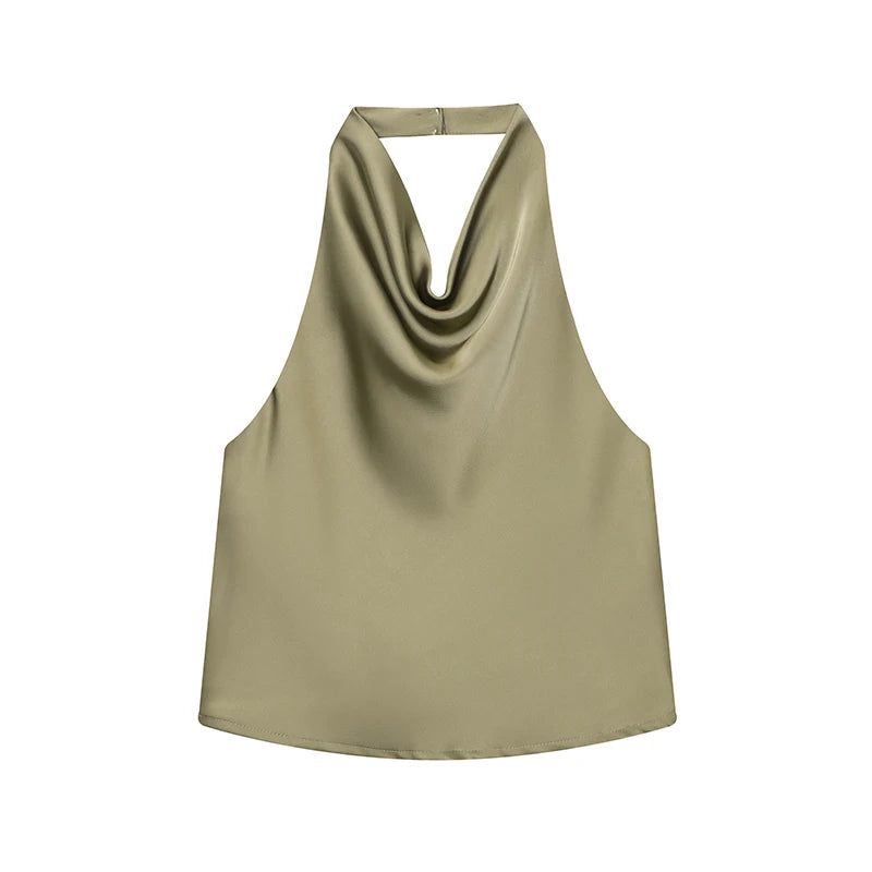 TFMLN Elegant Halter Top for Women Spring Summer Sexy  Backless High Street Waistcoat Female Fashion Solid Halter Neck Tops