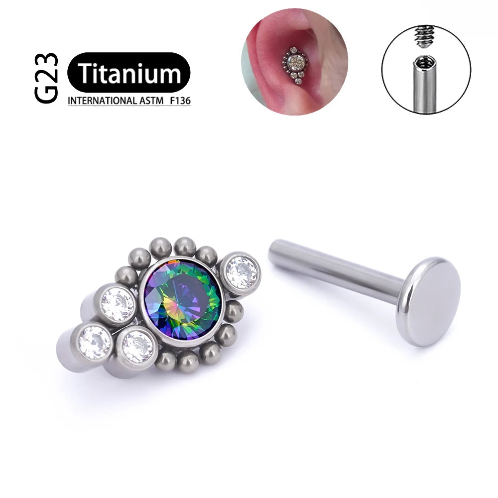 G23 Titanium ASTM F136 Cartilage Ear Studs Zircon Opal Agate Labret Lip Tragus Christmas Gift Piercing Jewelry For Women