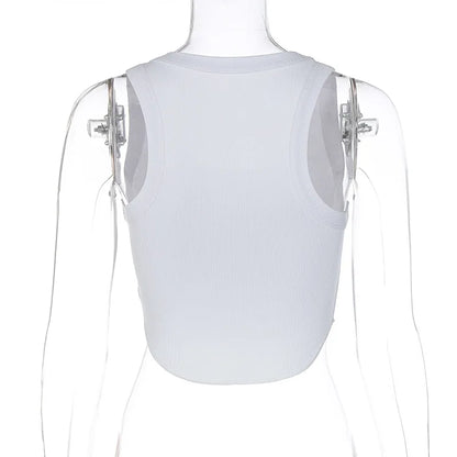 Ribbed Square Neck White Sexy Slim Y2K Crop Tank Top Summer Women Goth Clothes Streetwear Vacation Casual Wholesale