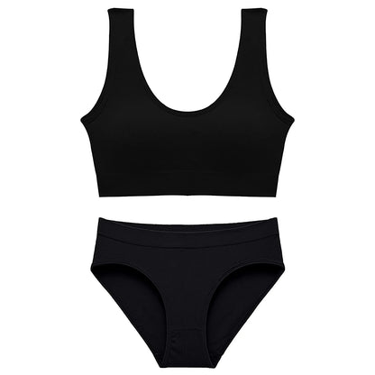 Women Seamless Bra Set Seamless Non Wire Brassiere High Waist Underwear Female Wide Shoulder Strap Vest Bras Set Women Underwear