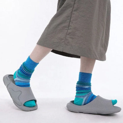 Autumn Winter Fashion For Woman Concave Convex Three-dimensional Stripes Colorful Cotton Socks Mid Tube Soft Sport Casual Sox