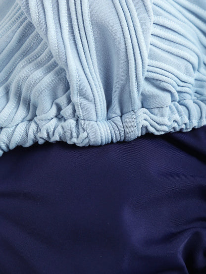 ZAFUL Women's Backless Triangle Swimsuit Halter Top High Cut Thong Bikini Set Textured Tie Side Bathing Suit Solid Swimwear 2024