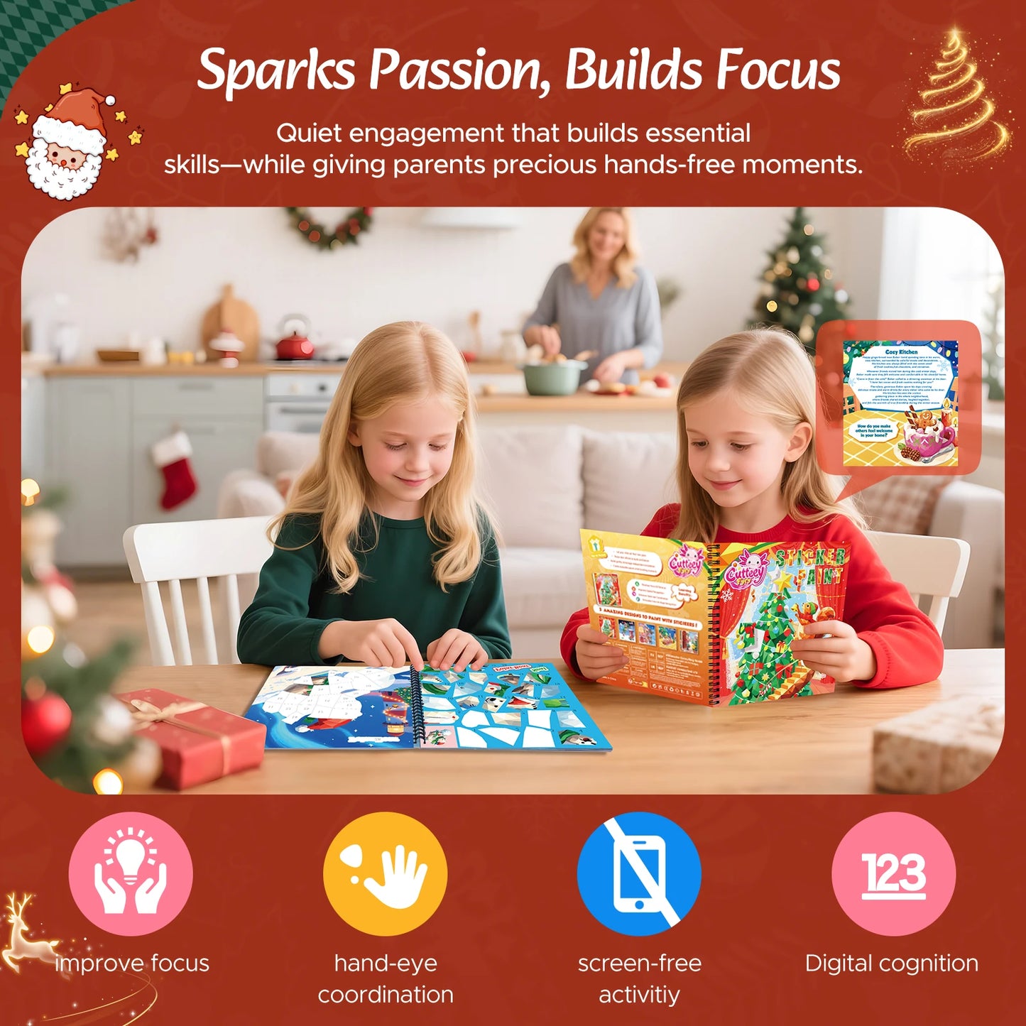 1PCS Stickers Paint Book For Grils Christmas Gift Christmas Tree Snowman Stickers By Number For Outgoing Travel Kids Stationery