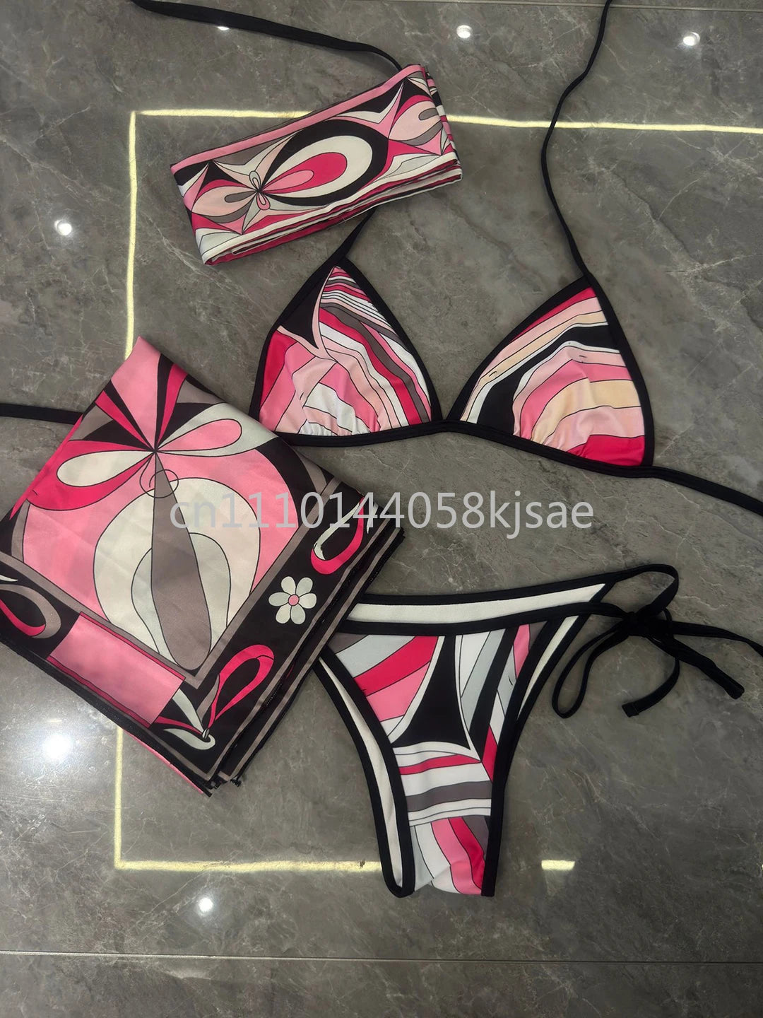 Luxury Design Women's Black Red Scarf Bikini Sets Letter Signature Logo Beachwear Designer Brand Lady Headband Swimsuit Swimwear