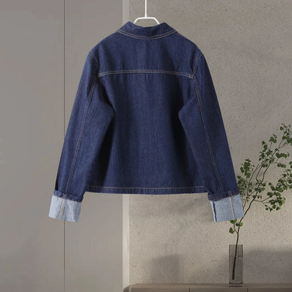 Denim Skirt Women Set Casual Long Sleeve Lapel Pocket Button Jacket Pleated Min Skirts 2025 Spring Summer Lady Suit