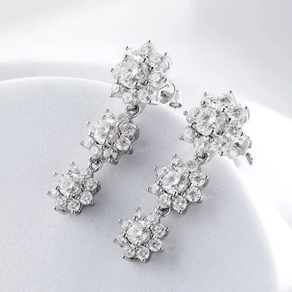 5.8cttw Full Sunflower Moissanite Drop Earrings for Women S925 Sterling Silver D Color Round Cut Diamond Earring Wedding Jewely
