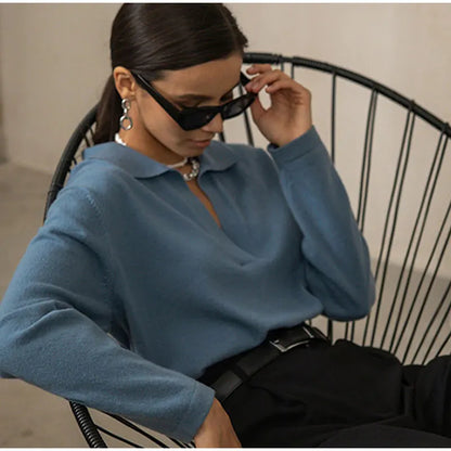 Autumn Casual Solid Long Sleeves Pullovers Sweater Warm Sweaters 2022 Fashion Elegant Lady Tops Women Loose Polo Collar Cloth