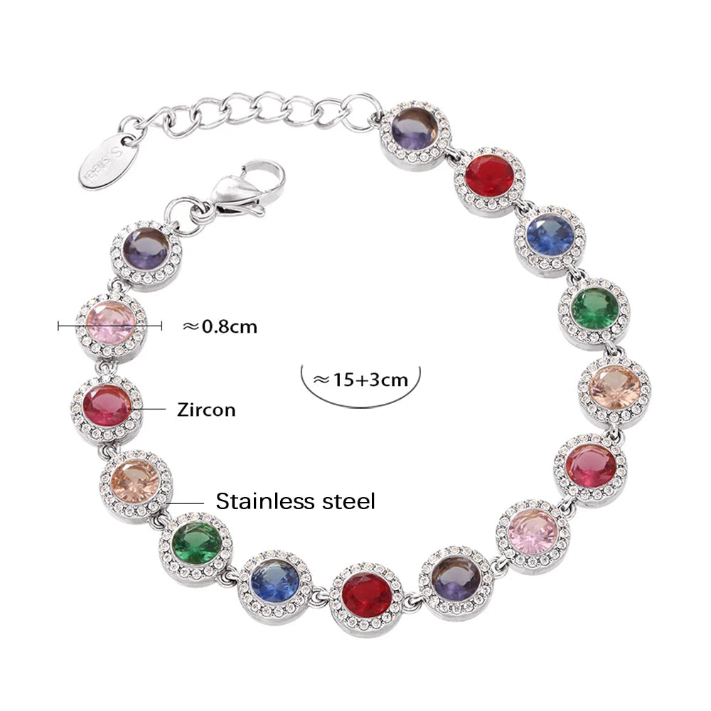 Stainless Steel Bracelets With Heart Round Zircon For Women 18K Gold Plated Waterproof Inoxidable No Tarnish Women's Bracelet