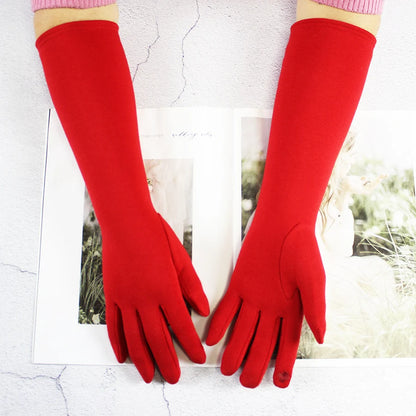 Cotton Long Gloves for Women's Stretch Autumn and Winter Warmth 38cm Windproof and Sun Resistant Knitted Sleeves