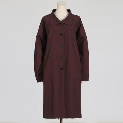 EtherealBe simple style long sleeve trench coat in burgundy with a classic button closure