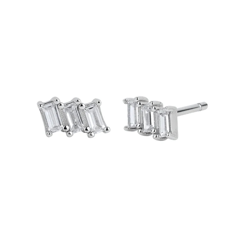 925 Sterling Silver Ear Needle Geometric Zircon Metal Earrings for women Shiny Crystal Luxury Small Stud Fashion Wedding Jewelry