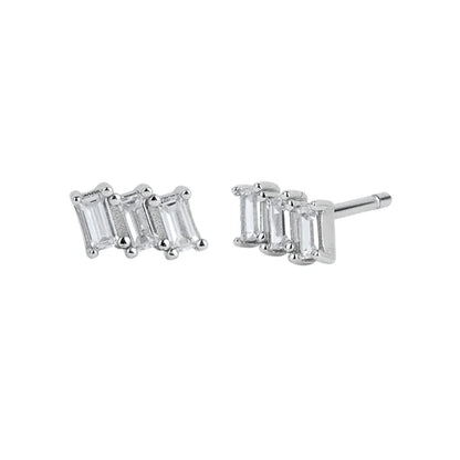 925 Sterling Silver Ear Needle Geometric Zircon Metal Earrings for women Shiny Crystal Luxury Small Stud Fashion Wedding Jewelry
