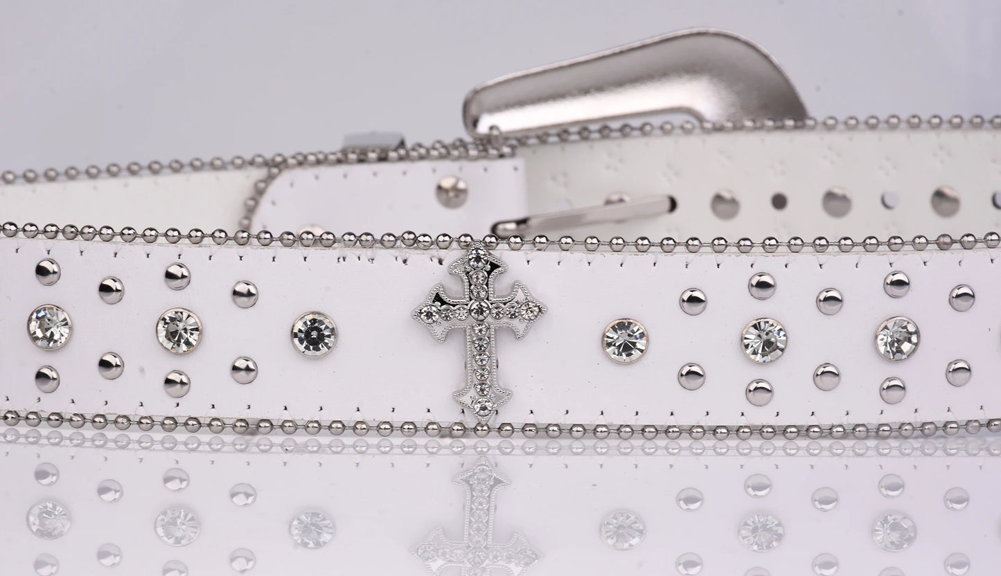 Punk Rhinestone White Belt female male fashion western jeans female jeans jewelry fashion design Y2K Jeans Belt