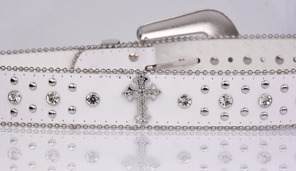 Punk Rhinestone White Belt female male fashion western jeans female jeans jewelry fashion design Y2K Jeans Belt
