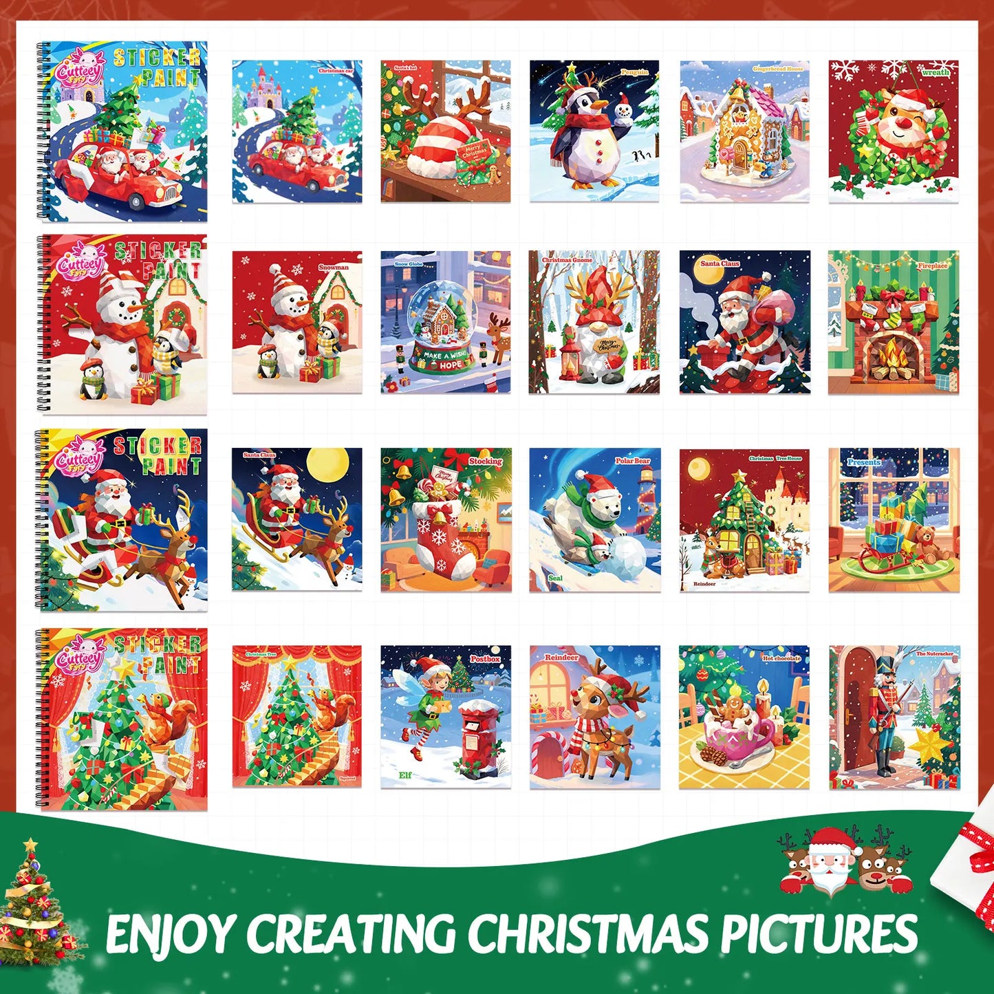 1PCS Stickers Paint Book For Grils Christmas Gift Christmas Tree Snowman Stickers By Number For Outgoing Travel Kids Stationery