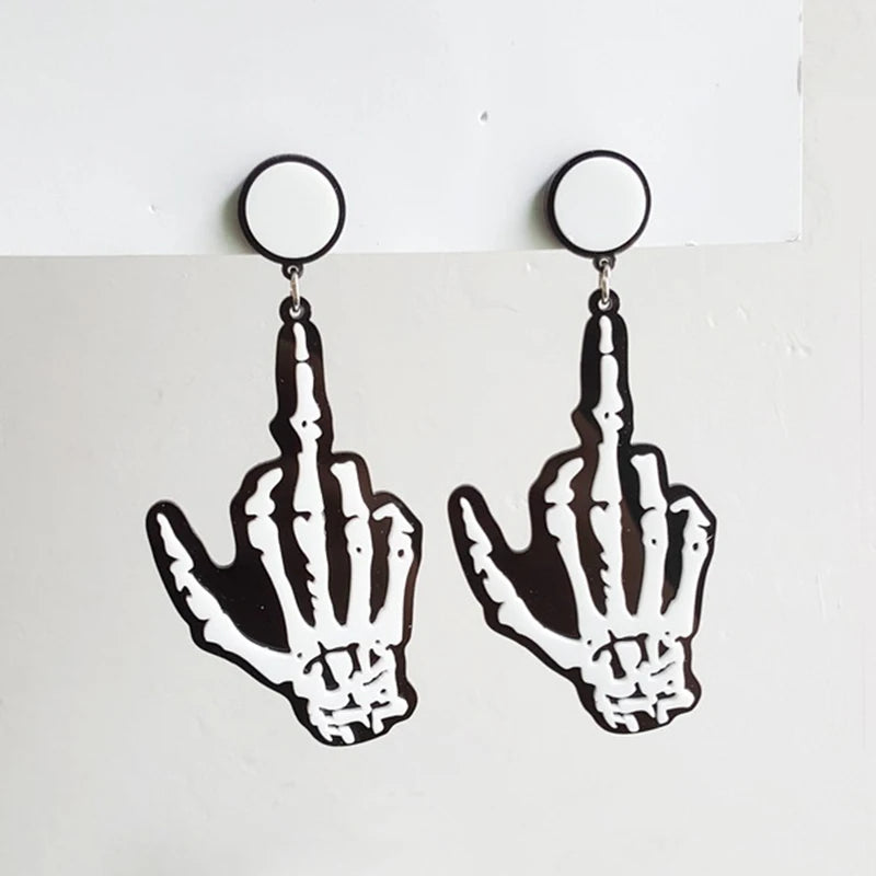 EtherealBe Halloween earrings for women featuring skeleton hand design in black and white
