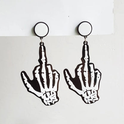 EtherealBe Halloween earrings for women featuring skeleton hand design in black and white