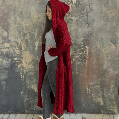 Long Sleeve Loose Cardigan Coat Solid Solid Sweater Winter Long Knitted Pocket Loose Women Cardigan Hooded Limited Sweater Women