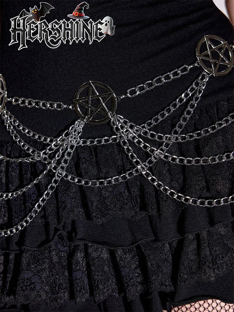 1 women's silver hollowed out pentagram multi-layer waist chain Y2K Gothic punk style waist chain fashion item holiday gift