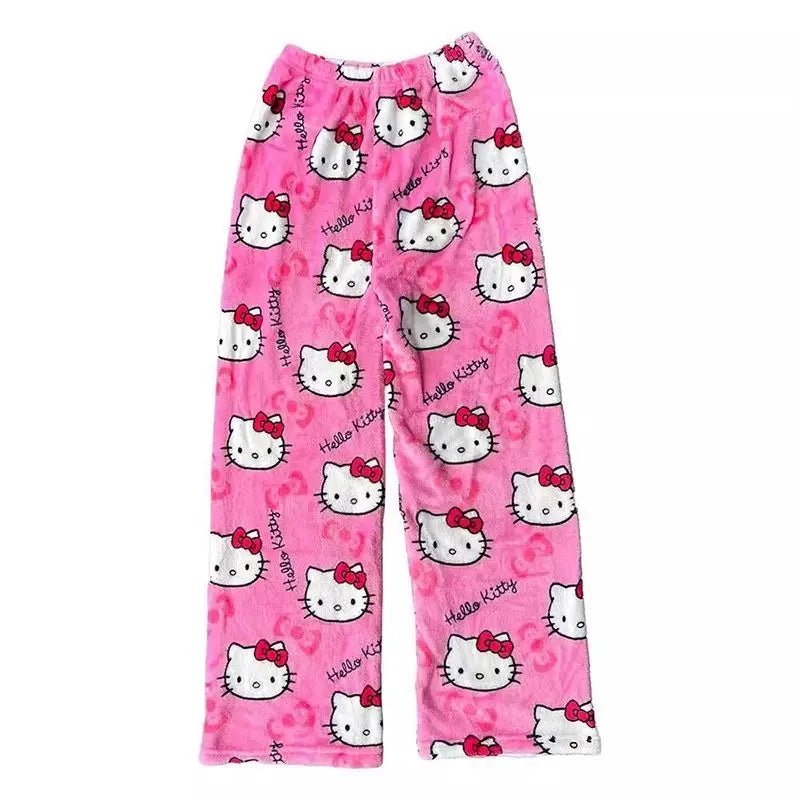 2025 New HelloKitty Outerwear Autumn/Winter Plush Sleeper Pants Women's Warm Pants Flannel Home Pants Soft Warm Sleeper Pants