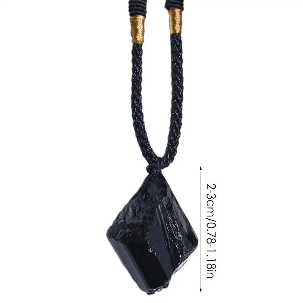 1pc Fashion Crystal Gem Healing Stone Black Tourmalines Stone Pendant Necklace Natural Raw Stone Necklace