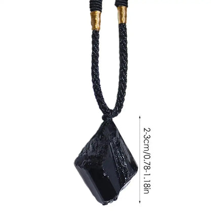 1pc Fashion Crystal Gem Healing Stone Black Tourmalines Stone Pendant Necklace Natural Raw Stone Necklace