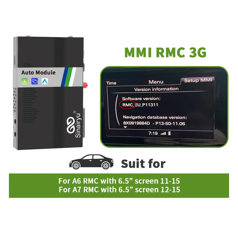 Sinairyu Wireless Auto Smart Box For Audi A6 A7 S6 S7 RMC 2011-2018 Support Carplay Android Auto Connect Mirrorlink AHD Camera